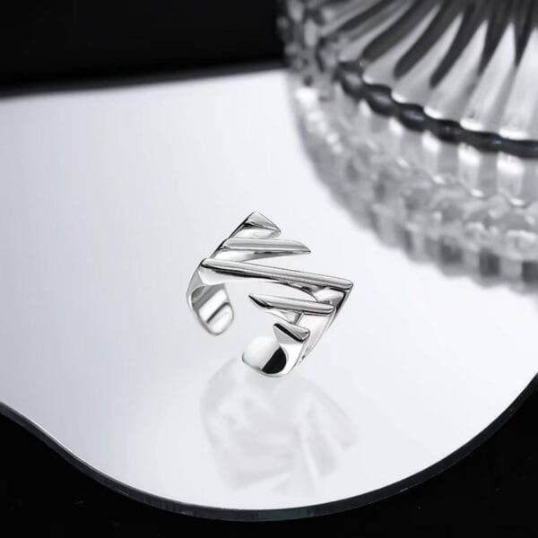 Women Ring BF CLUB 925 Sterling Silver Geometric Strip Rings for Women Fashion Geometric Handmade Irregular Strip Ring Party Christmas Gift