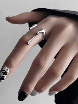 Women Ring Punk Geometric Irregular Liquid Lava Waterdrop Shaped Open Ring For Women Vintage Silver Color Rings