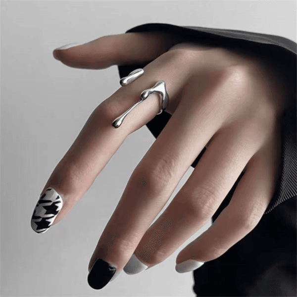 Women Ring Punk Geometric Irregular Liquid Lava Waterdrop Shaped Open Ring For Women Vintage Silver Color Rings