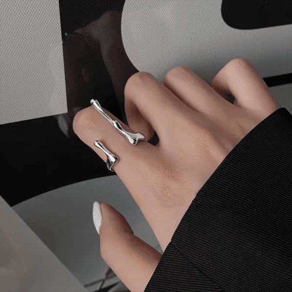 Women Ring Punk Geometric Irregular Liquid Lava Waterdrop Shaped Open Ring For Women Vintage Silver Color Rings