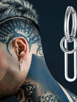 Mens Silver Paperclip Hoop Earrings