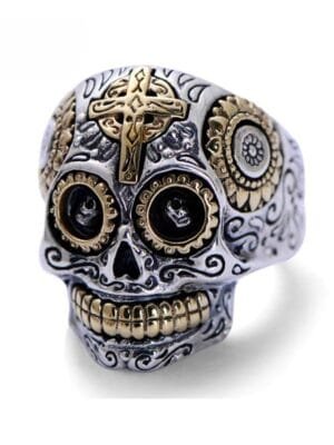 Real 925 Sterling Silver Sugar Skull Ring for Men, Mexican Punk Style