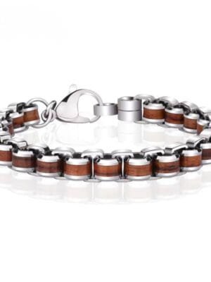 Tungsten-Carbide-Chain-Bracelet-with-Natural-Wood-Inlay