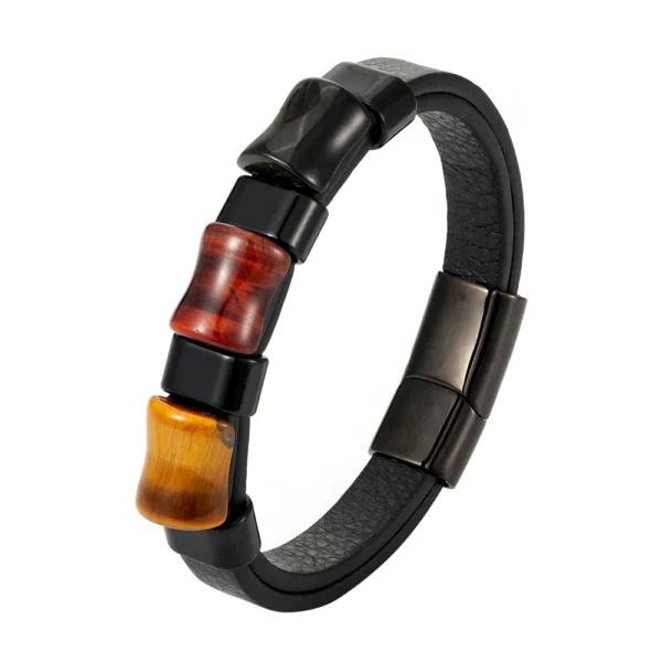 New Fashion Tigers Eye Stone Bracelet Chakra Jewelry with Leather & Steel Charm