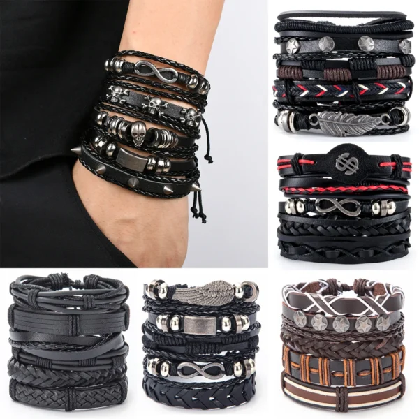 Eif Dock Vintage Gothic Punk Bracelet Skull Leather