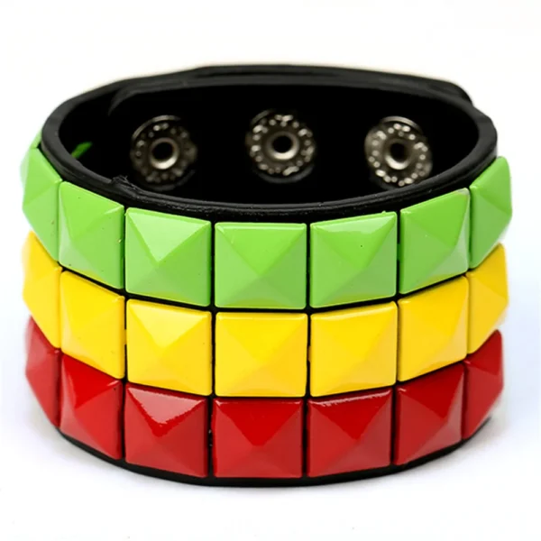 Rock PU Leather Bracelet Punk Spikes, Rivets, Skull & Heart Design