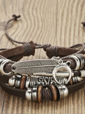 Trendy Multilayer Leather Bracelets for Men & Women – Vintage Brown Braided Design