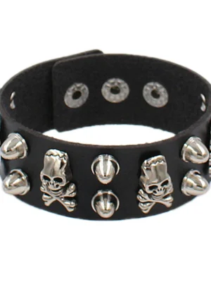 Rock PU Leather Bracelet Punk Spikes, Rivets, Skull & Heart Design