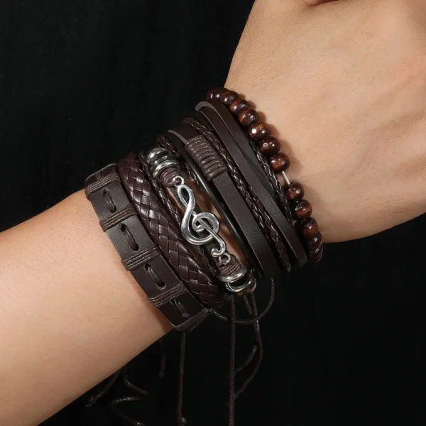 6-Piece Set of Trendy Woven Leather Bracelets for Men