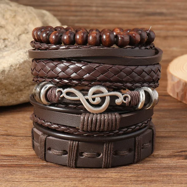 6-Piece Set of Trendy Woven Leather Bracelets for Men