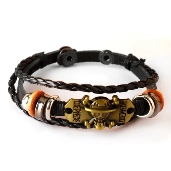 One Piece Pirate Bracelet Luffy Straw Hat Punk Black Leather Woven Design