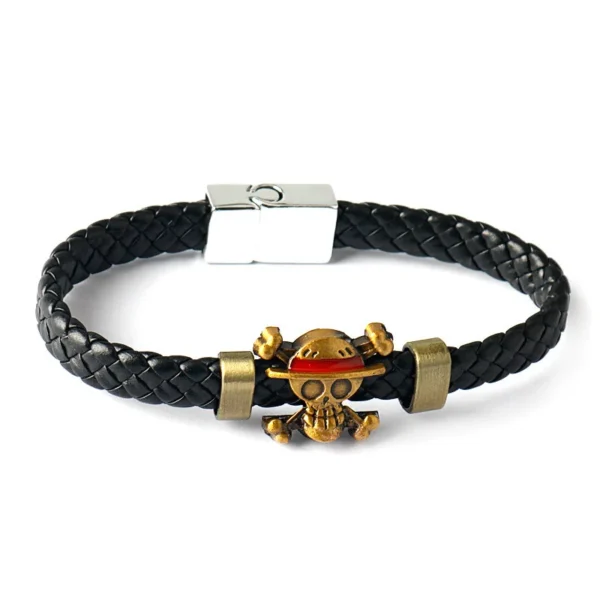 One Piece Pirate Bracelet Luffy Straw Hat Punk Black Leather Woven Design