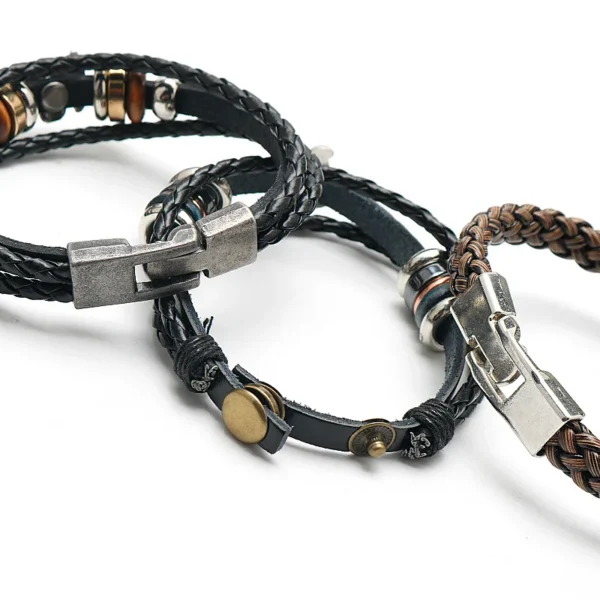 One Piece Pirate Bracelet Luffy Straw Hat Punk Black Leather Woven Design