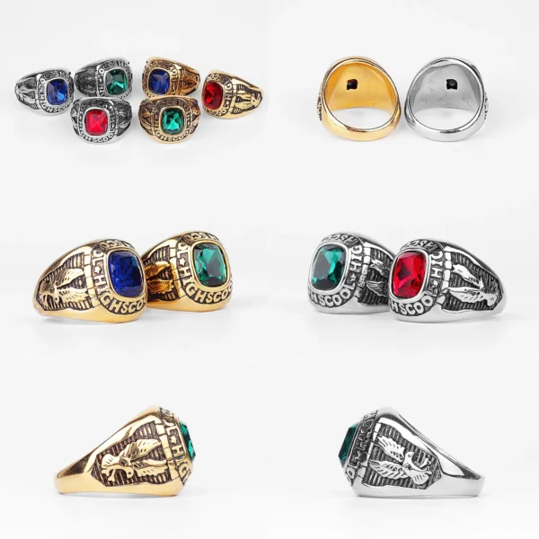 Mens Rhinestone Eagle Ring Punk Hip-hop Style For Bikers