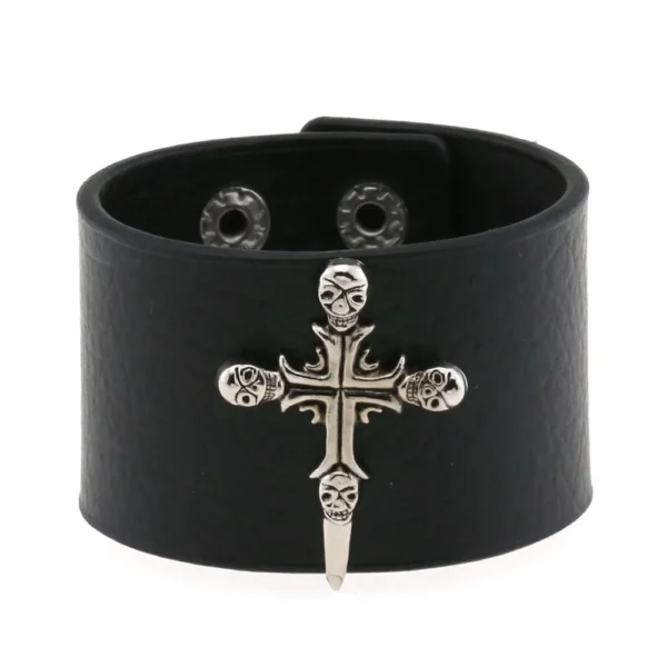 Rock PU Leather Bracelet Punk Spikes, Rivets, Skull & Heart Design