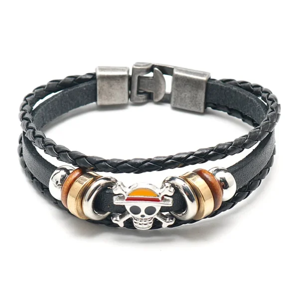 One Piece Pirate Bracelet Luffy Straw Hat Punk Black Leather Woven Design
