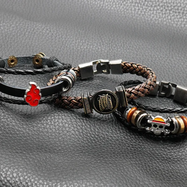 One Piece Pirate Bracelet Luffy Straw Hat Punk Black Leather Woven Design