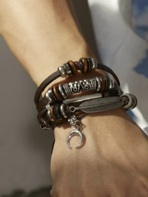 Trendy Multilayer Leather Bracelets for Men & Women – Vintage Brown Braided Design