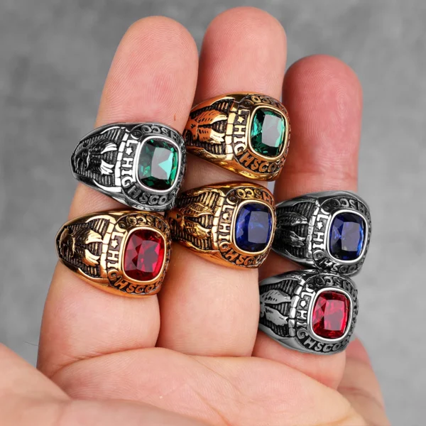 Mens Rhinestone Eagle Ring Punk Hip-hop Style For Bikers
