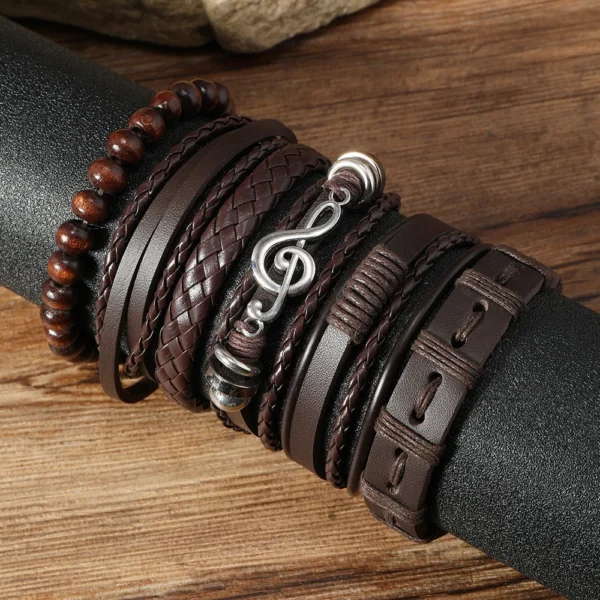 6-Piece Set of Trendy Woven Leather Bracelets for Men