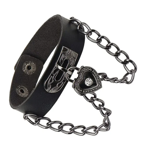 Rock PU Leather Bracelet Punk Spikes, Rivets, Skull & Heart Design