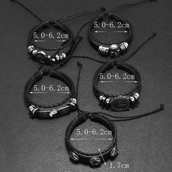 5-Piece Punk Style Bracelet Set PU Leather & Beads