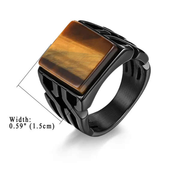 Vintage Mens Tiger Eye Stone Ring Punk Black Titanium Steel Design