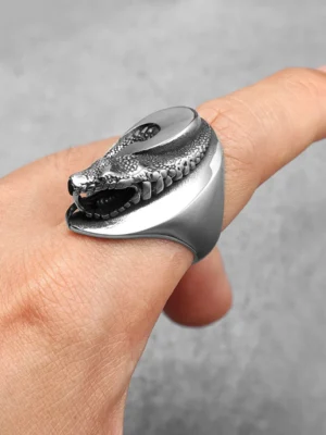 Tai Chi Alien Snake Ring Titanium Steel Punk Rock Jewelry for Men & Women
