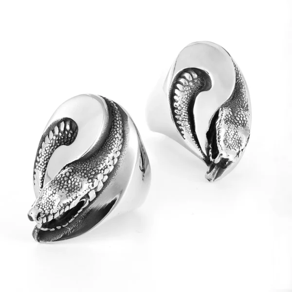 Tai Chi Alien Snake Ring Titanium Steel Punk Rock Jewelry for Men & Women