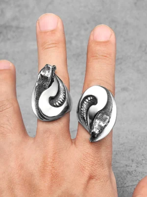 Tai Chi Alien Snake Ring Titanium Steel Punk Rock Jewelry for Men & Women