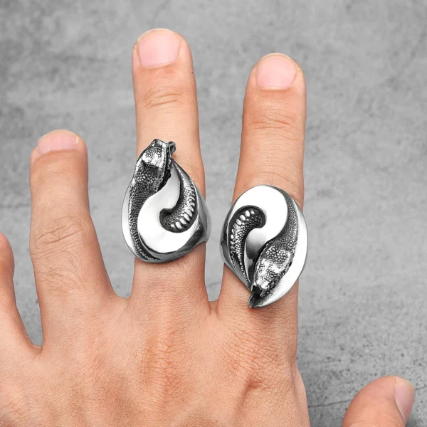 Tai Chi Alien Snake Ring Titanium Steel Punk Rock Jewelry for Men & Women