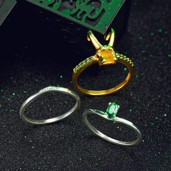 Minimalist Loki Helmet Stacking Ring Set 3-Piece Unisex Fashion Jewelry