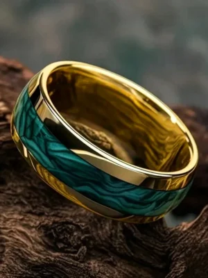Domed Green Abalone Shell Tungsten Ring for Men